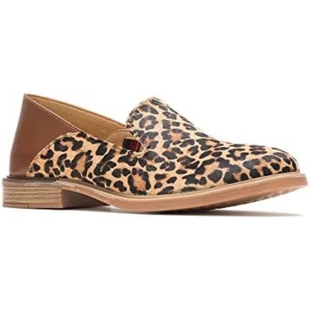 Hush Puppies Bounce Leopard Print Calf Hair Loafers Womens 10 Brown Leather
